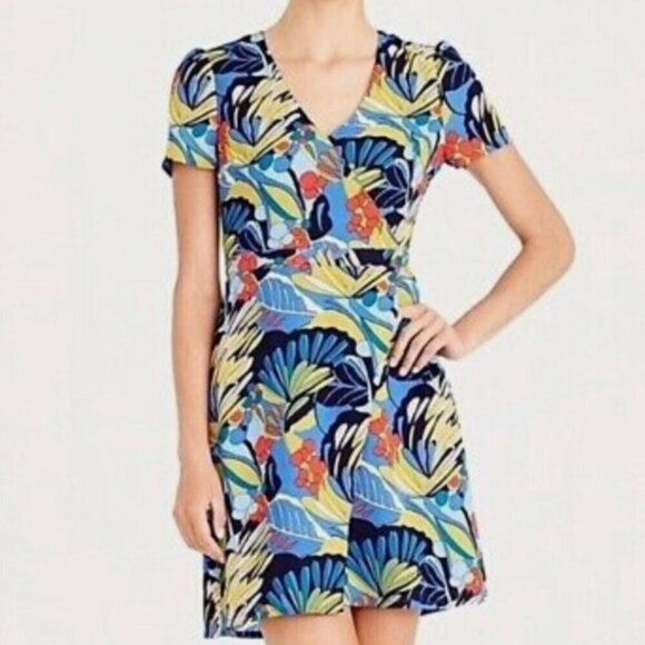 J.Crew Mercantile Floral Blue Faux Wrap Dress Short Sleeve Size 6 NWT - Picture 2 of 12